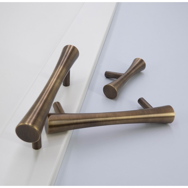 Hourglass-Shaped Mid-Century Cabinet And Drawer T-Bar Pull, Brass