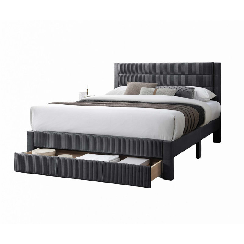 Lit plateforme avec lumière de tiroir de rangement (lit seulement), Gris anthracite