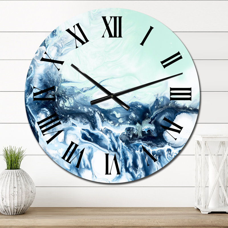 Art liquide bleu et vert - horloge murale moderne, Surdimensionné