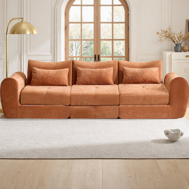Canapé-lit convertible 3 places modulable Cloud, Orange