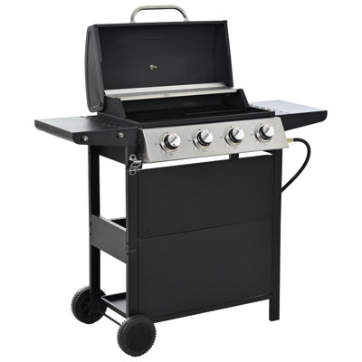 Barbecue au propane à 4 brûleurs, fabrication en acier inoxydable, 34 000, avec deux tables et roues maniables pour couvercle de barbecue de jardin, tablettes, portable