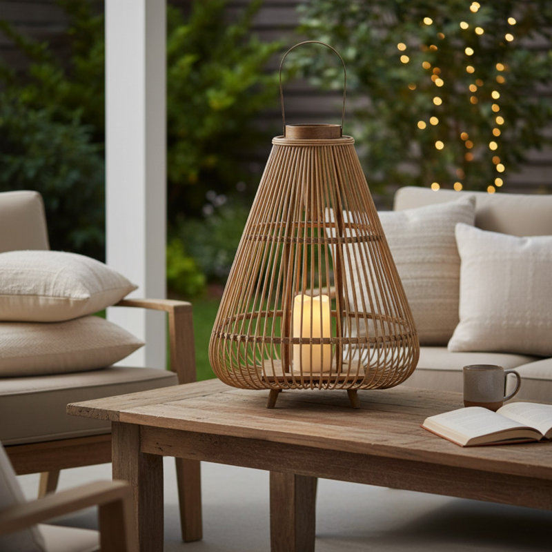 Large Bamboo Lantern with LED Candle