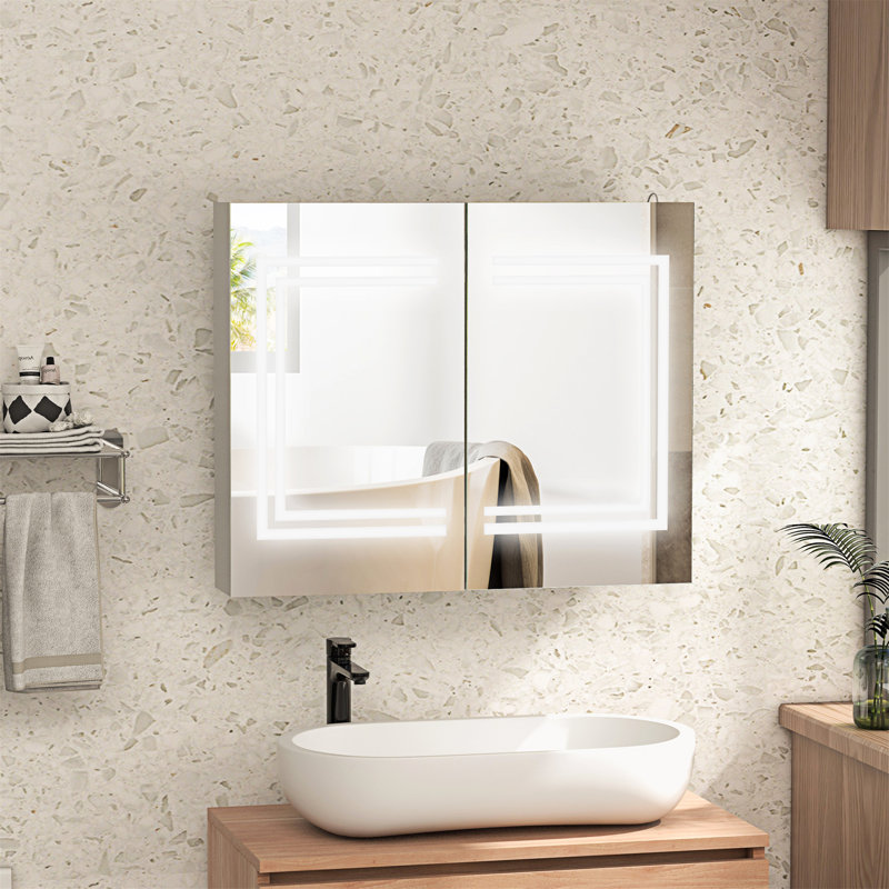 Armoire de salle de bain à miroir murale avec rangement, lumières DEL et tablette réglable