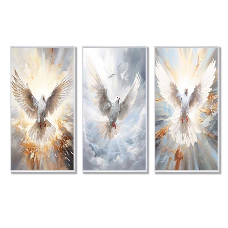 Christianisme, colombe, descente du paradis, H 40 po x l 60 po, Cadre flottant blanc