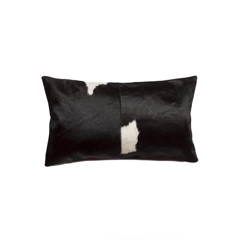 Black and White Cowhide Rectangular Throw Pillow