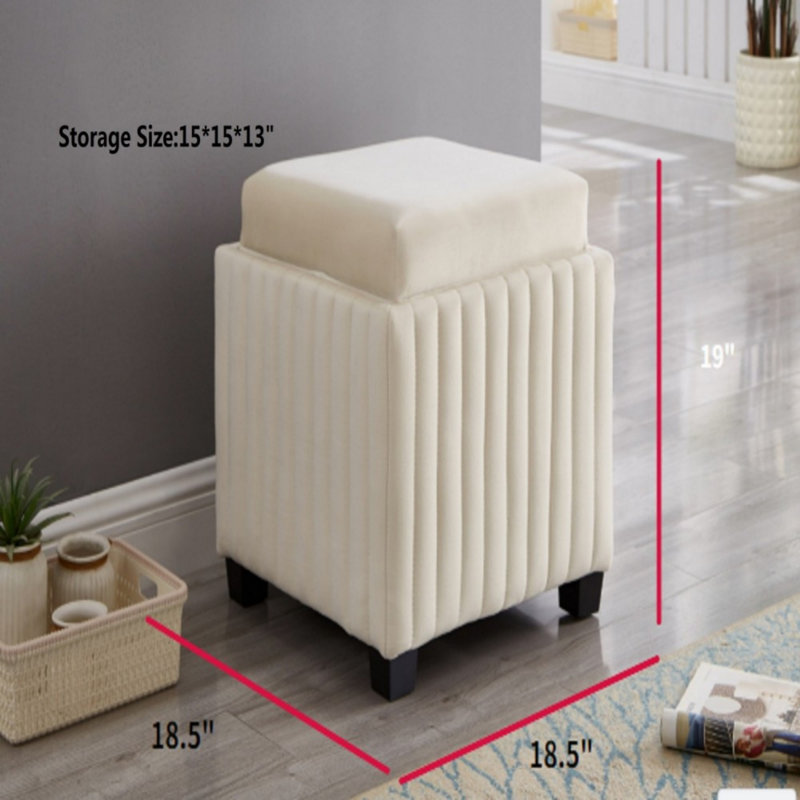 Square Cube Storage Footstool, Beige