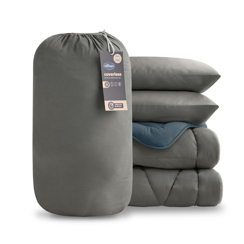 Silentnight Luxury Washed Coverless 10.5 Tog Duvet and Pillowcase, Double Duvet Cover + 2 Standard Pillowcases, 3, Blue