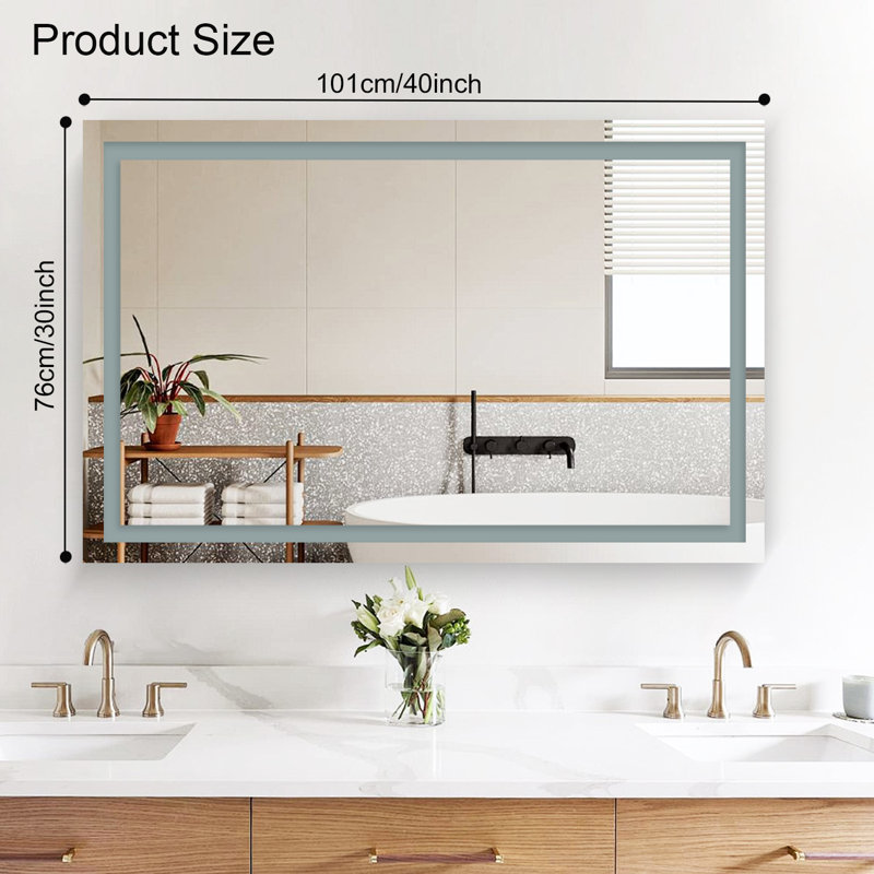 Frameless Led Bathroom Mirror,3 Colors Dimmable,anti-fog,memory Function,wall Mounted Lighted Vanity Mirror, 30" x 40"