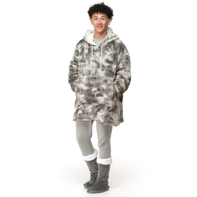Imelde Snug Oversize Fun Print Hoodie Blanket Thermal Cozy with Pocket, Grey