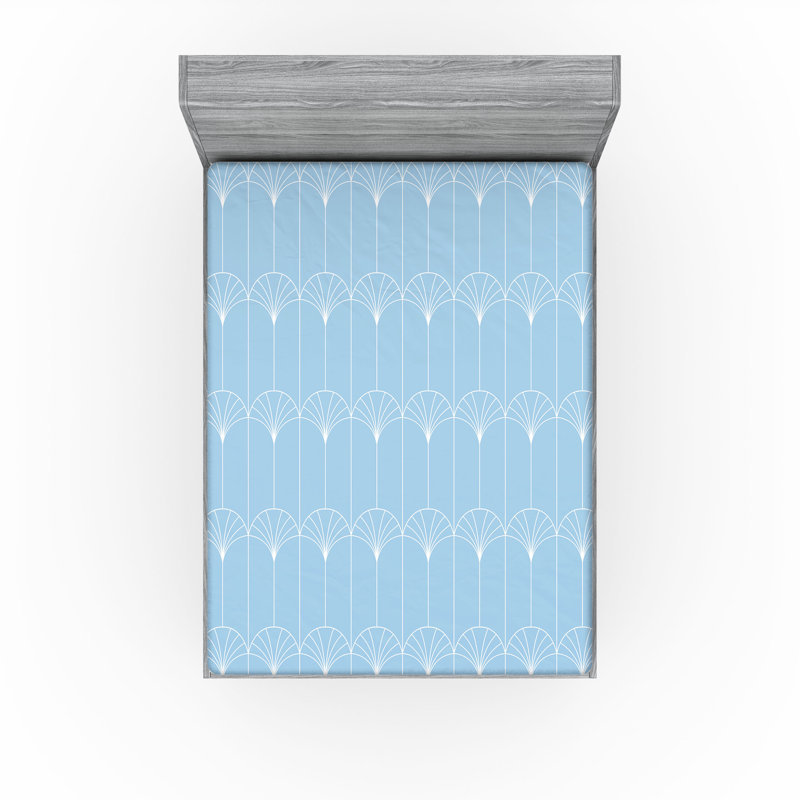 Drap-housse abstrait, Drap-housse de taille très grand , Bleu ciel pâle / blanc