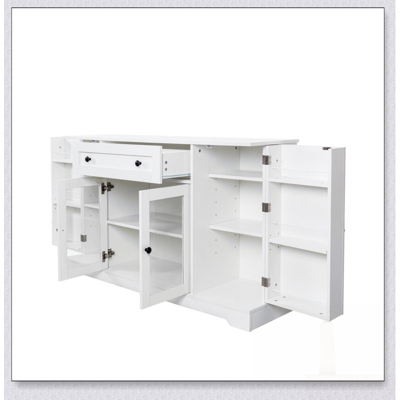 Buffet moderne blanc avec rangement, tablettes réglables et tiroir pour l'organisation de la cuisine, de la salle à manger et du salon