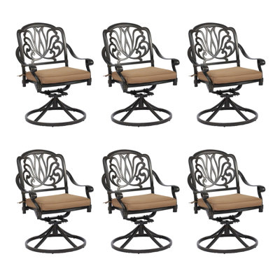 Elizabeth Outdoor Cast Aluminum Swivel Patio Dining Chairs Set Of 6 With Cushions, All-weather Rocking Chairs For Garden, Backyard, Bistro