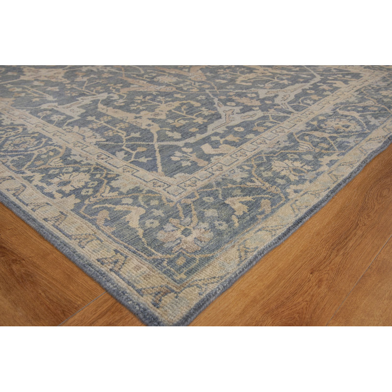 Antique Weave Oushak Oriental Hand Knotted Wool Blue/Beige Area Rug, Rectangle 12' x 15'