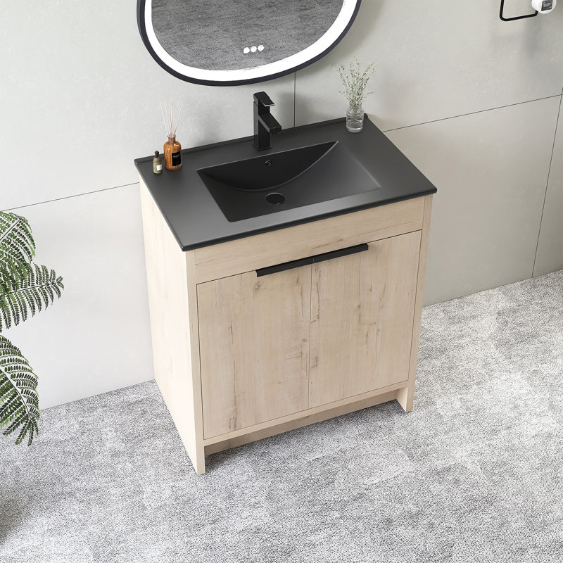 30''Freestanding Bathroom Vanity With Ceramic Sink, Black