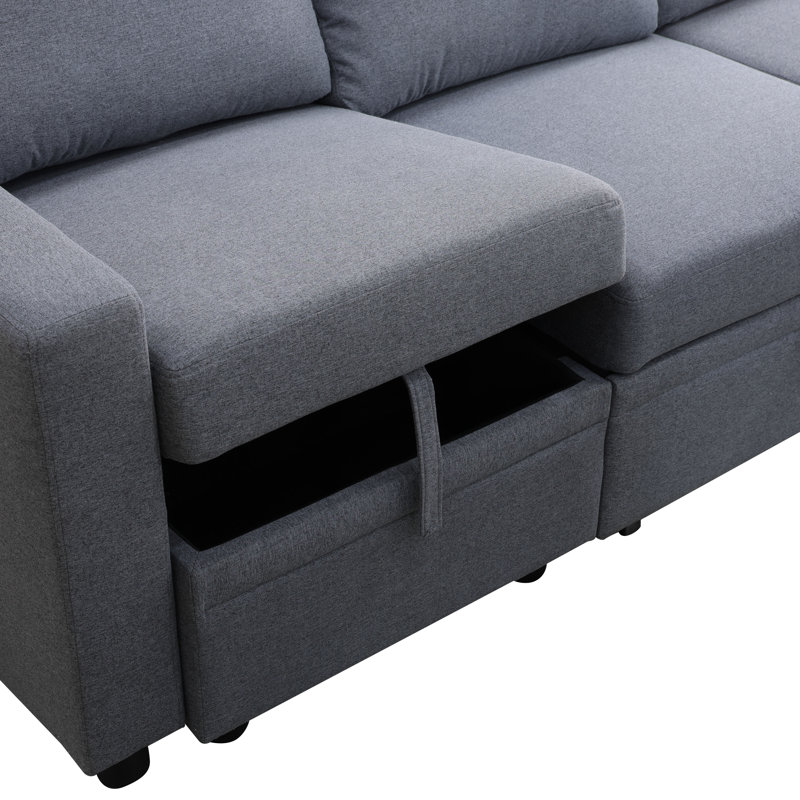 Ensemble de canapé-lit pliable multifonctionnel gris foncé avec dossier de rangement et cadre en bois massif