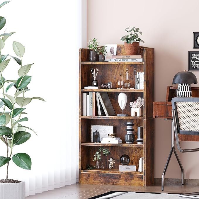 5-Shelf Multi-Functional Modern Wood Bookcase,, Brown