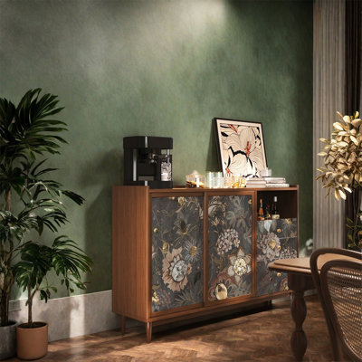Armoire en noyer avec tablettes et tiroirs