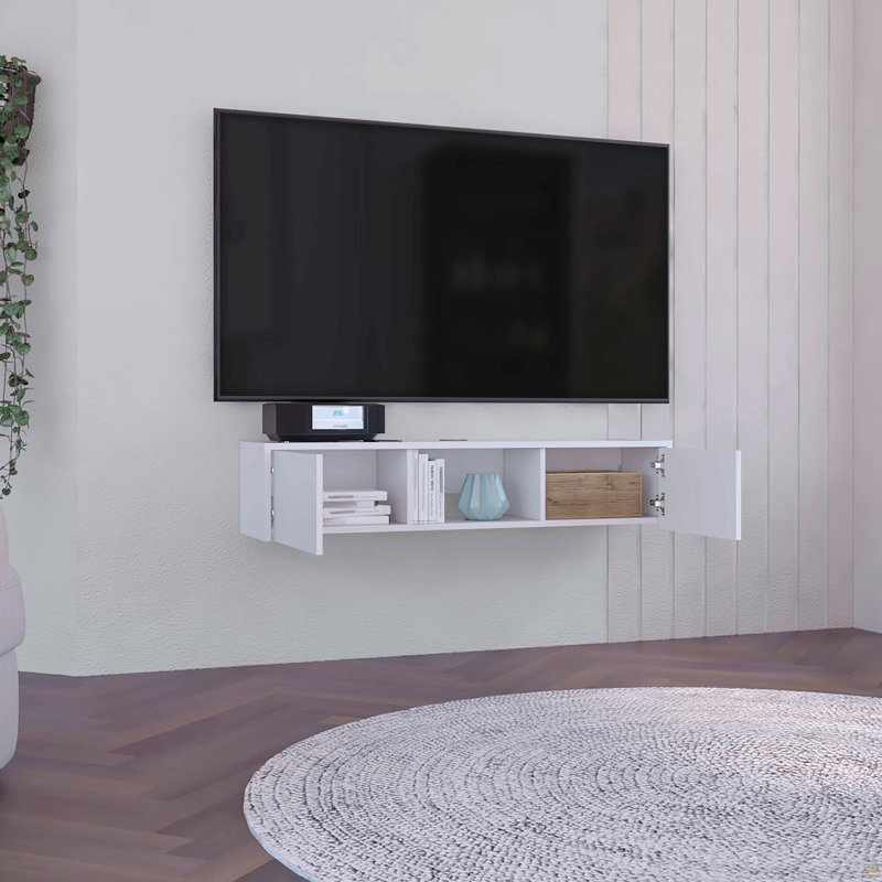 Floating TV Stand With Side Doors And Central Media Shelf