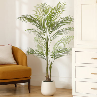 Adcock Faux Palm Plants with Oval White Planter Pre Potted Fake Greenry Palm Tree for Home Decor