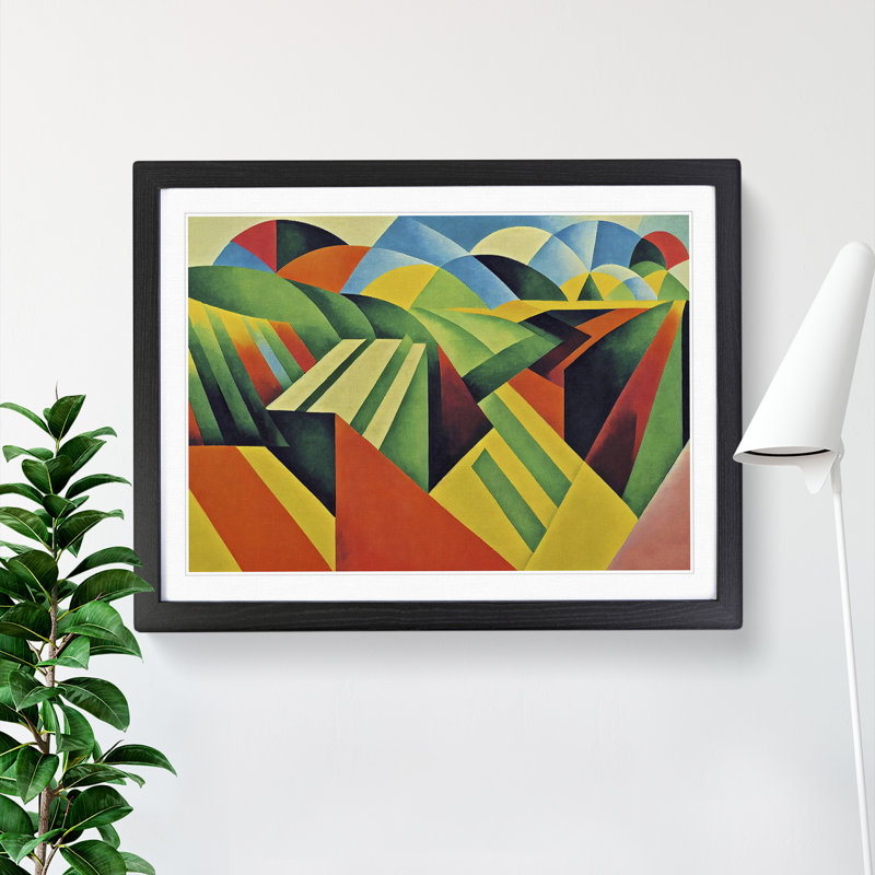 Bold Abstract Meadow Landscape - Single Picture Frame Painting, Black Framed, 46cm H x 64cm W x 2cm D