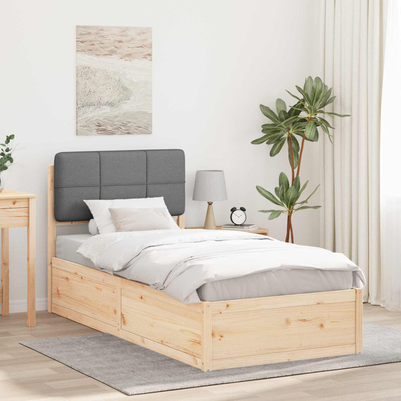Solid Wood Bed, Light Grey, Single (3')