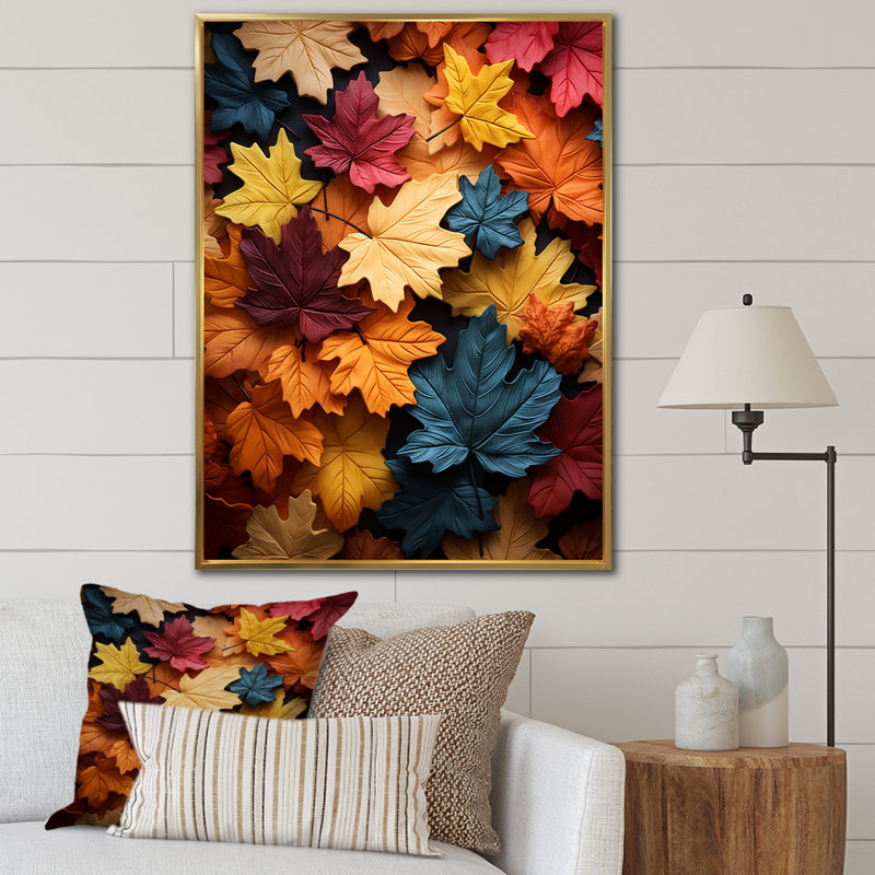 «Leaves Autumn Palette Mute I», reproduction sur toile, H 40 po x l 30 po x P 1,5 po, Cadre flottant doré