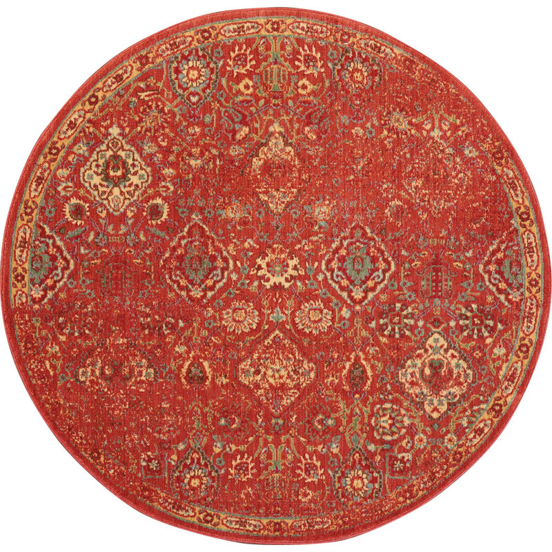 Tapis rouge d'inspiration persane Anastasia, Rond 5 pi 6 po