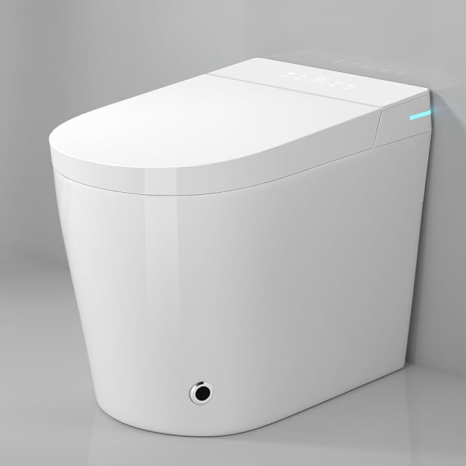 Yingze 10" Rough-In Tankless Compact Smart Bidet Toilet, 23" Small Size, Auto Flush Foot Sensor, Instant Warm Water, Heated Seat, Self-Clean Nozzle, LED Night Light, Wireless Remote