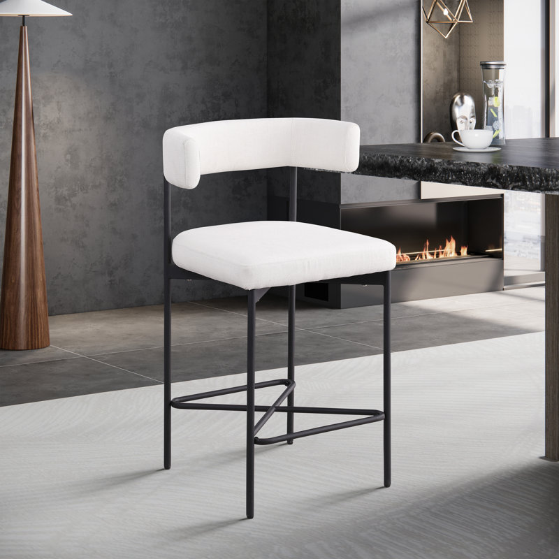 Hisayo Upholstered Counter Stool with Iron Frame, Cream Linen Textured Fabric