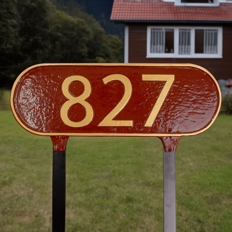 Plaque d’adresse pour pelouse sur 1 ligne oblongue, Vert chasseur / or