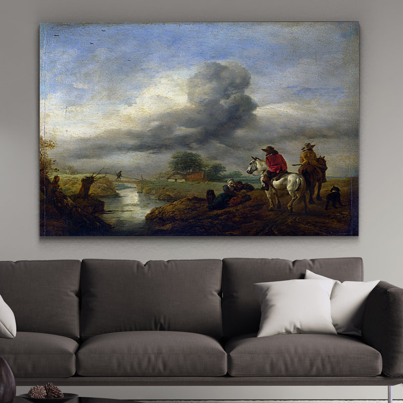 «Two Vedettes on The Watch by a Stream», impression, H 32 po x l 48 po x P 1,5 po, Pas de tapis, Toile tendue