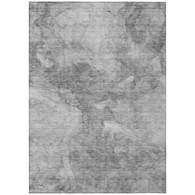 8' X 10' Gray Silver And Charcoal Nautical Washable Indoor Outdoor Area Rug