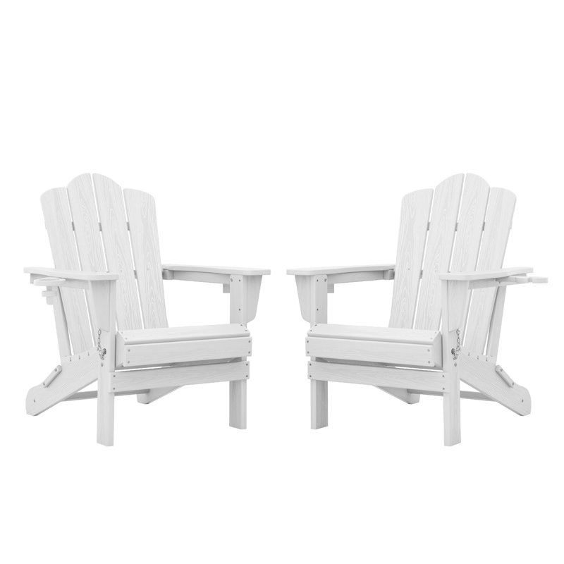 Ayanda HDPE Folding Adirondack Chair With Dual Cup Holder(Set Of 2), White