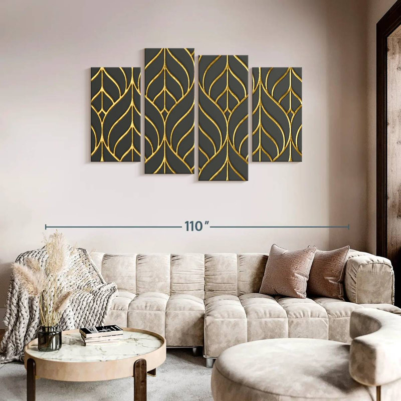«Lattice Gold Leaves», reproduction d'art sur toile, H 75 po x l 48 po x P 1,25 po