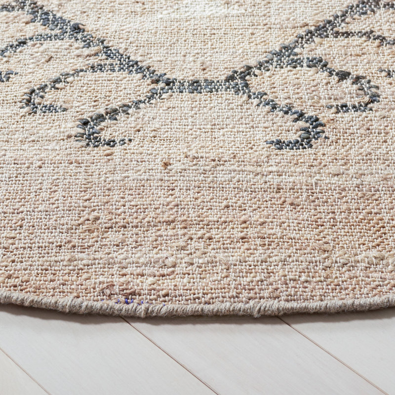 Tapis gris / noir en jute tissé à plat à la main Mackay Southwestern, Rond 7 pi