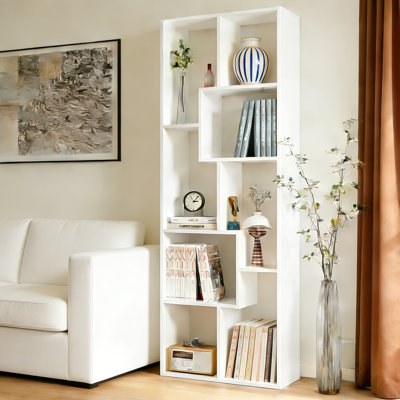 5-Tier Asymmetrical Bookcase, Geomertic Bookshelf, Display Cabinet for Living Room & Home Office