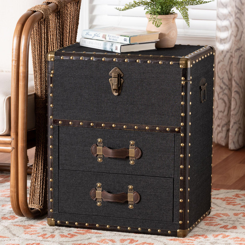 Baxton Studio Agatha Vintage Coffee Canvas 2-Drawer Storage Trunk, Black/Brown