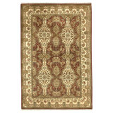 Hand Knotted Wool Oriental Area Rug in Green And Cream