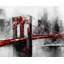 Napperon gris et rouge abstrait Brooklyn Bridge | Décoration intérieure