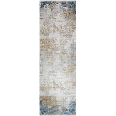 Tapis bleu ciel / bleu foncé tissé à la machine Bannock