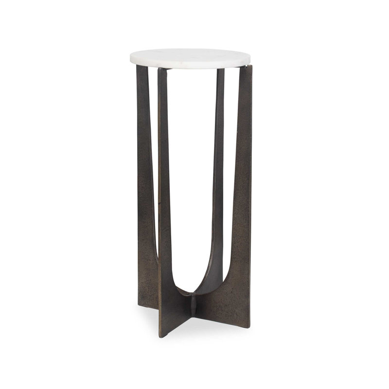 Table d'appoint Dery, plateau rond en marbre blanc de 12 po, pieds en laiton bronze