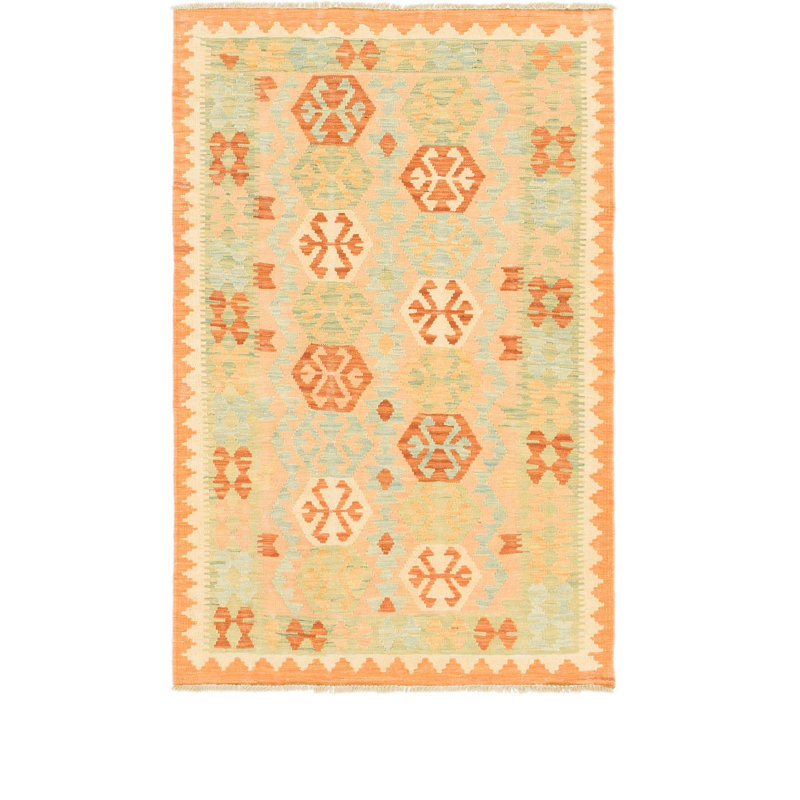 Tapis intérieur en laine vert/rouge 3 pi 2 po x 4 pi 10 po one-of-kind à la main-noué la new age Elland
