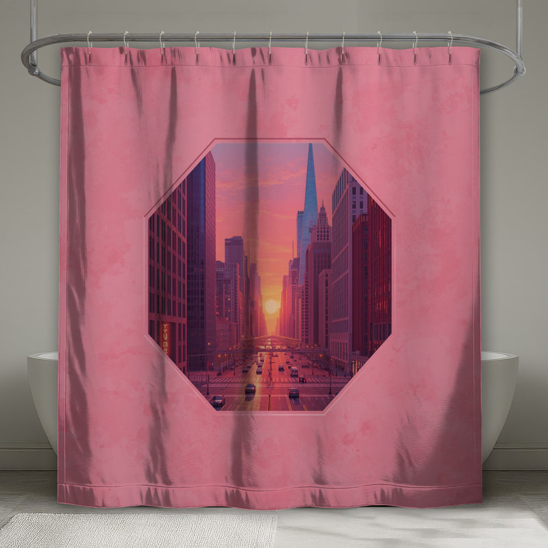 Rideaux de douche Pink Cityscape, L 70 po x H 93 po