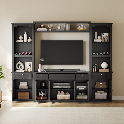 Meridian Modular Large Entertainment Center TV Stand with Built-in Wine Rack