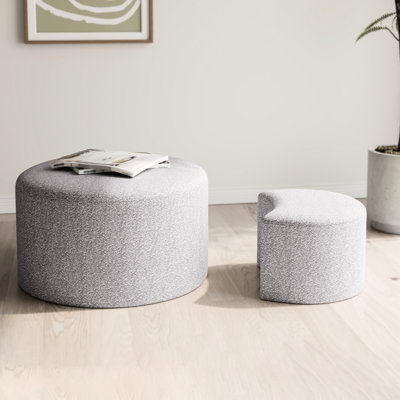 Beige Dyed Fabric Nesting Table - Side & Footrest For Office Upholstered Bedroom Living Area