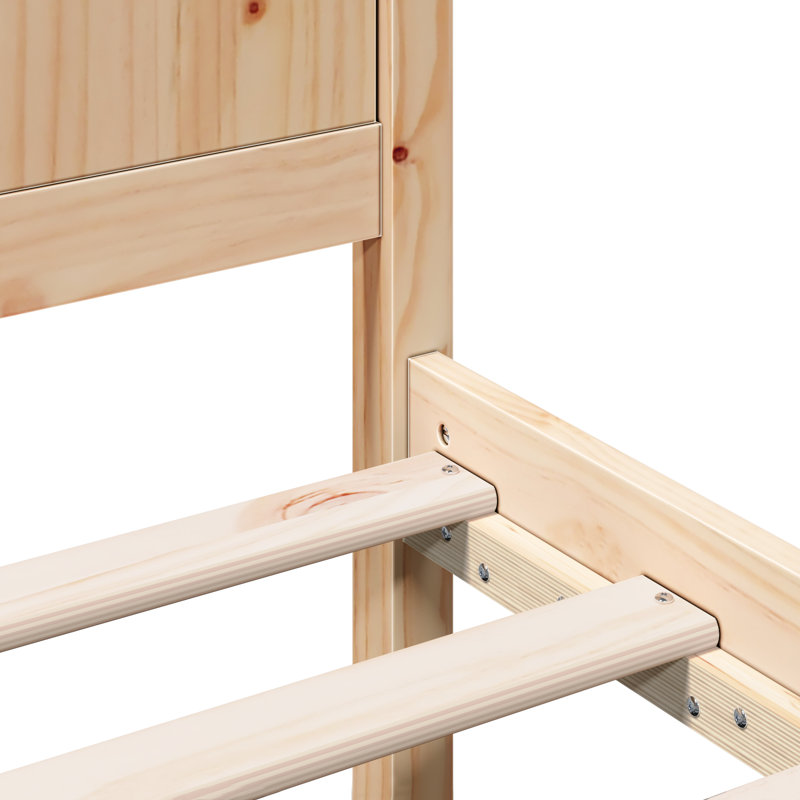 Bed Frame with Headboard Solid Pine Wood, Kingsize (5'), Natural