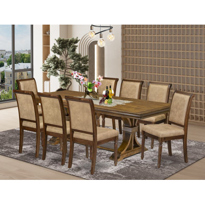 Modern Dining Table Set consists of a Dining Table and Polyester Dinner Chairs with High Back by Red Barrel Studio
