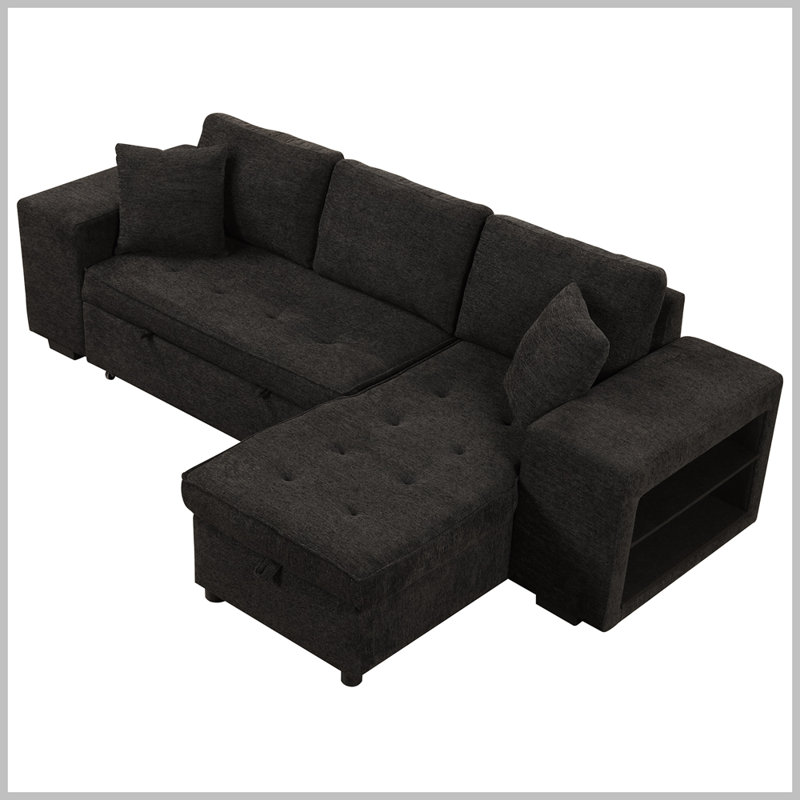 Kirkbride 105'' Linen Square Arm Sleeper, Charcoal Gray Chenille
