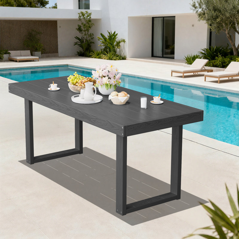 Table de salle à manger d'extérieur rectangulaire 6 places en PEHD de 70 pouces (178 cm), Gris