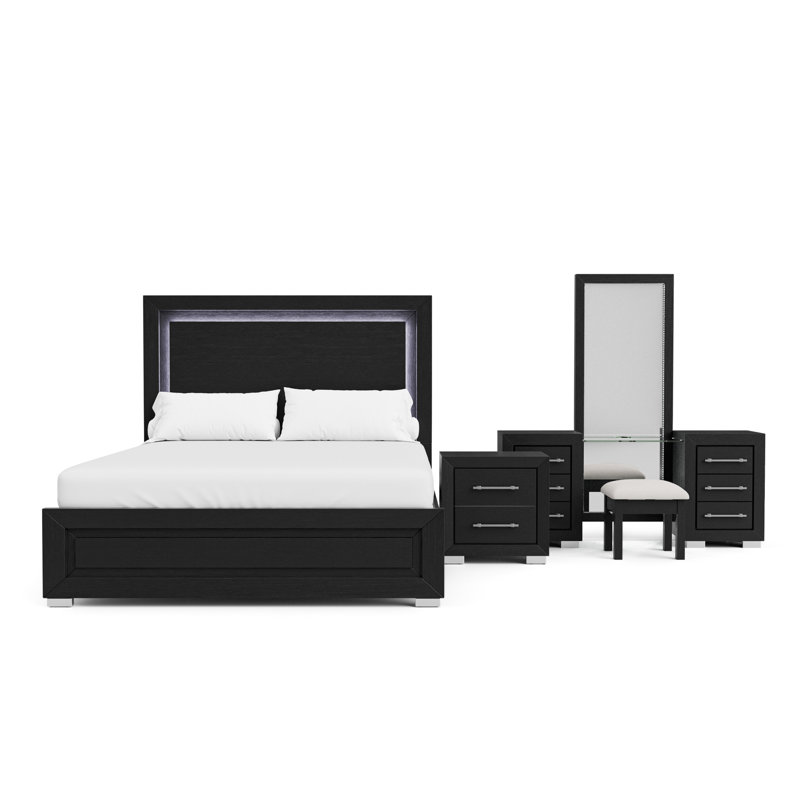 Ensemble de chambre à coucher avec meuble-lavabo 3 pièces Bellête, Très grand, 3 Pcs: Bed, Vanity, Nightstand